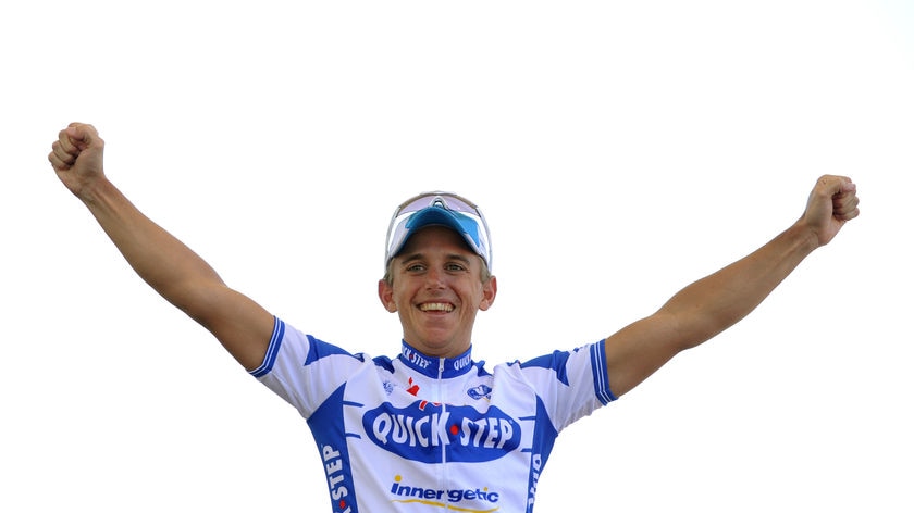 That winning feeling ... Allan Davis celebrates on the podium after claiming the 2009 Tour Down Under (Dave Hunt: AAP)