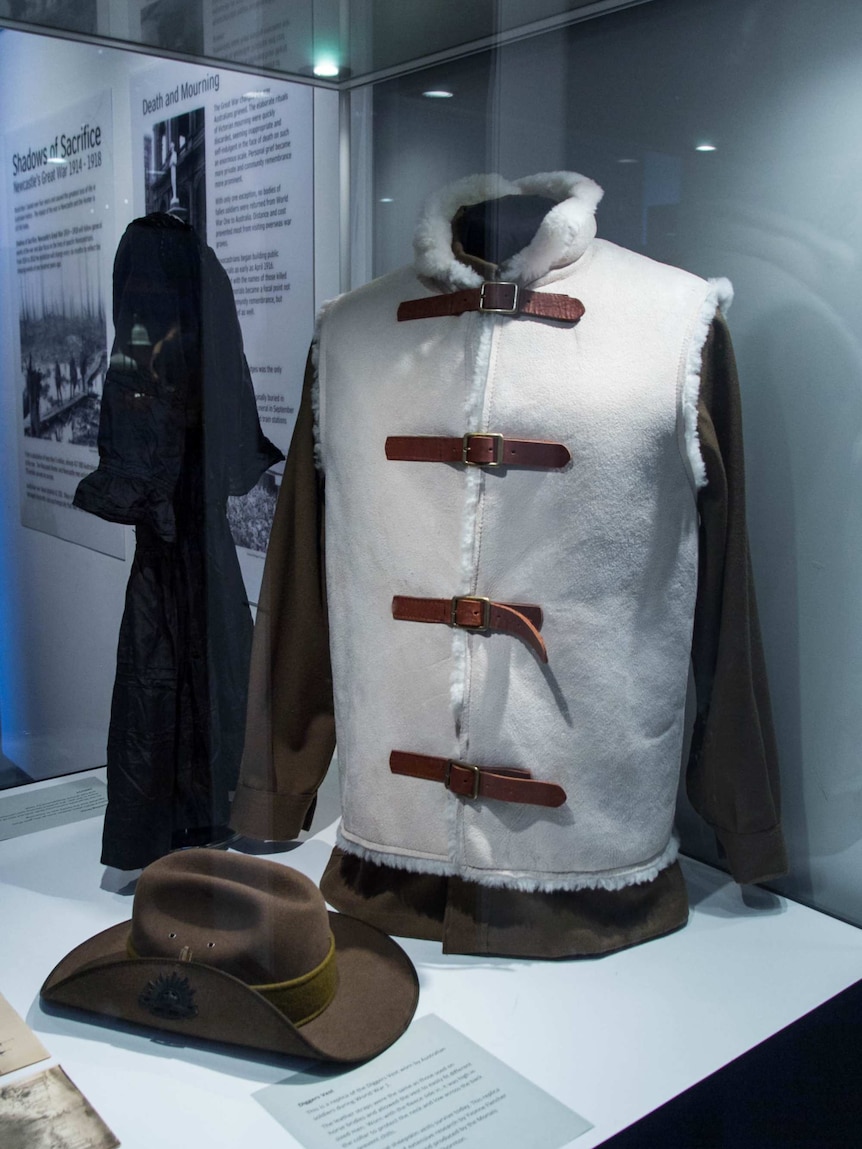 A replica of the sheepskin vests on display in Newcastle Museum.