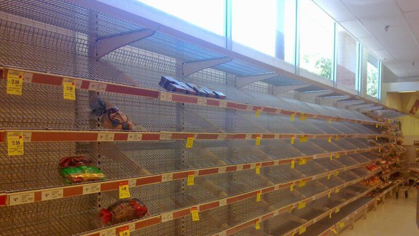 The bread shelves at a supermarket in the Victorian town of Horsham lay bare