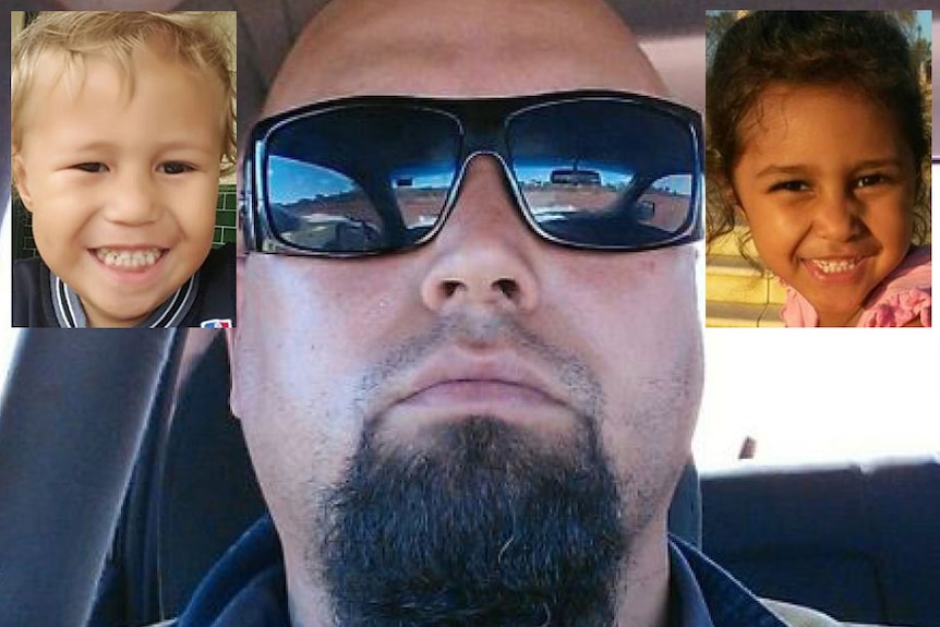 A composite image with a large picture of Jason Headland's face with small images of daughter Zaraiyah-Lily and son Andreas.