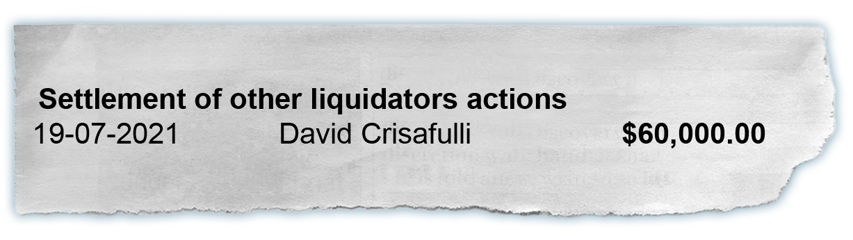 A receipt shows David Crisafulli paid $60,000.