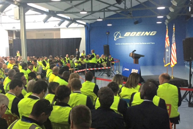 Boeing employees gather to hear Joe Biden speak