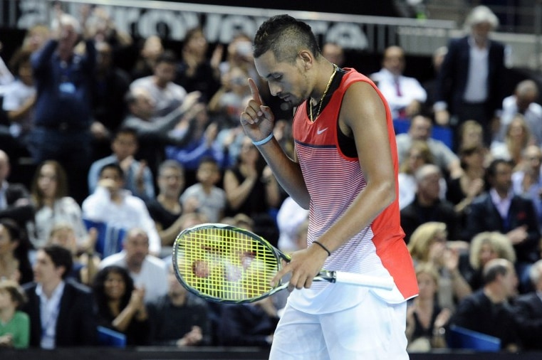 Nick Kyrgios reacts after beating Marin Cilic to win the Marseille Open