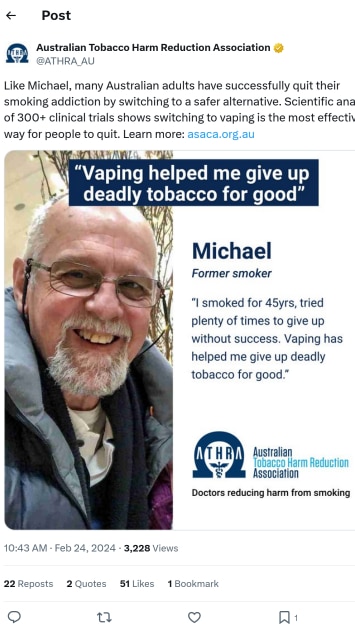 australian tobacco harm reduction association Metadata reveals medical charity ATHRA received assistance from PR company linked to vaping campaign switch2vaping" - Results on X