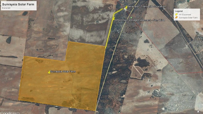 Aerial view of landscape outlining where the solar farm will be situated