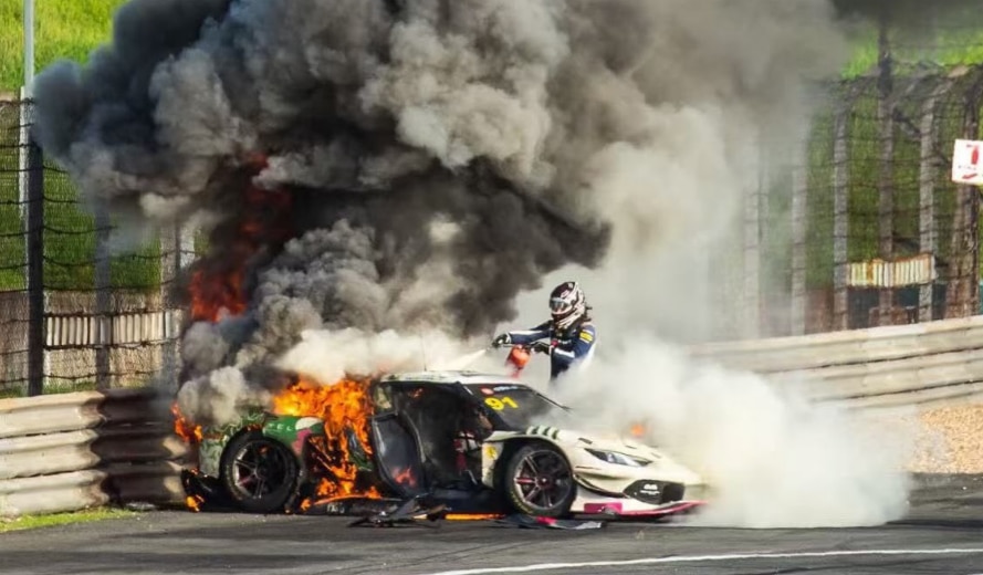 'Owe my life to you': Driver stops to pull rival out of flaming Ferrari