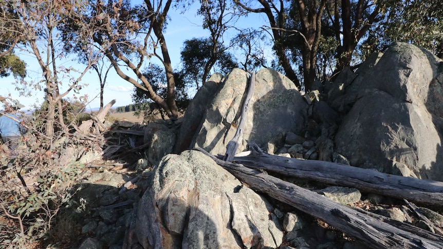 An outcrop of metadolerite that had been used for tool making by Indigenous Australians