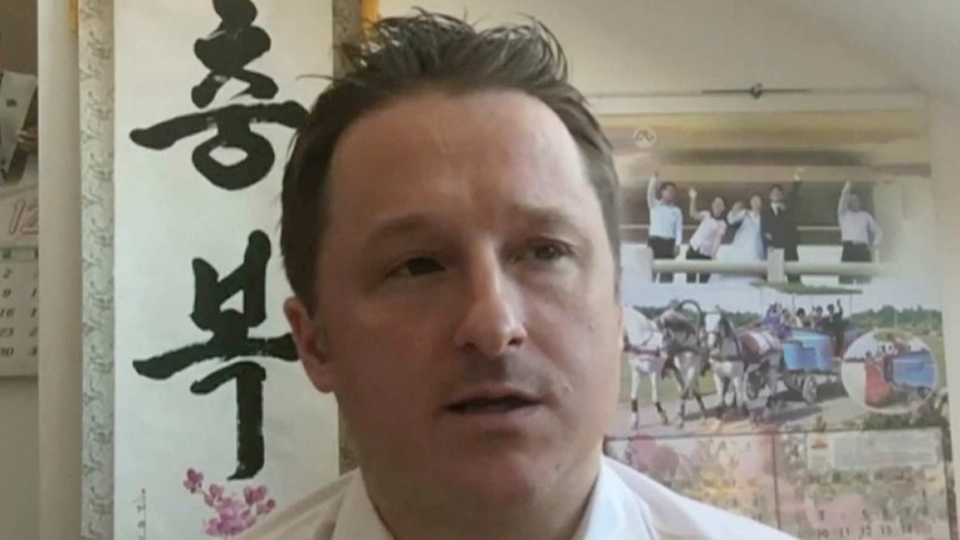 Michael Spavor, director of Paektu Cultural Exchange, talks during a Skype interview in Yangi, China.