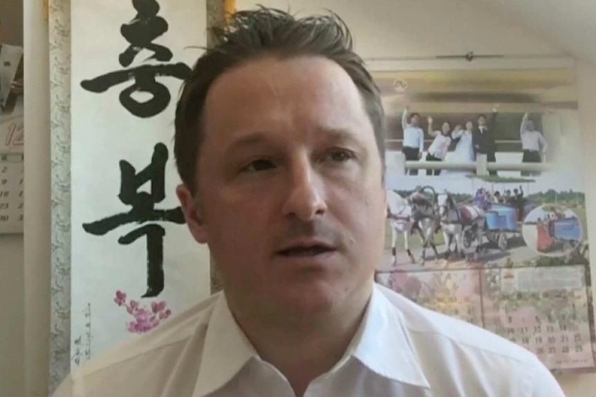 Michael Spavor, director of Paektu Cultural Exchange, talks during a Skype interview in Yangi, China.