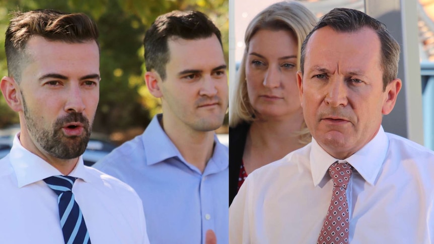 A composite image of four people making announcements during an election campaign