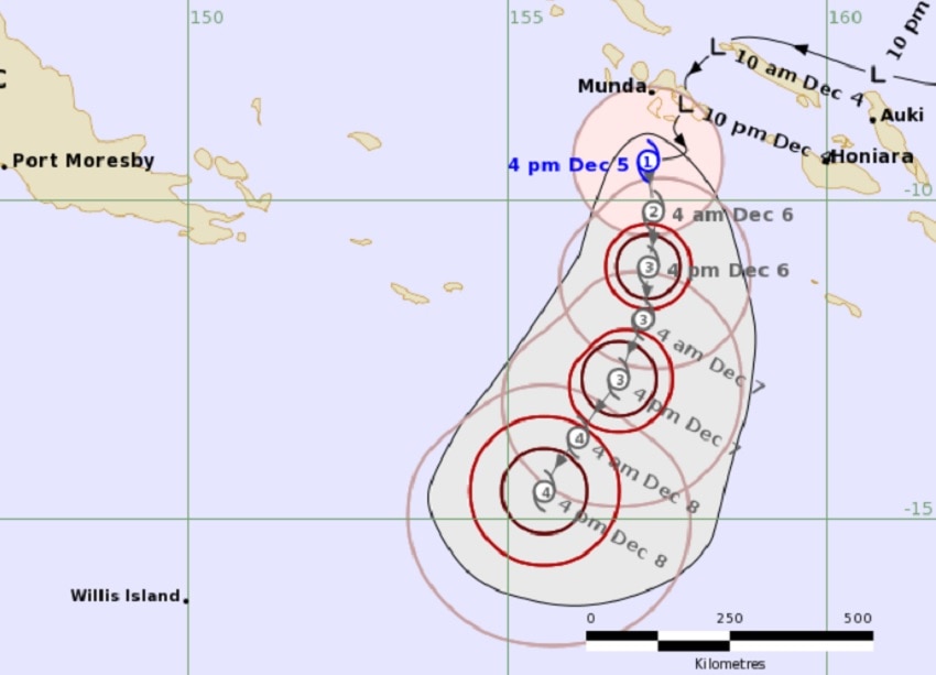 Tropical Cyclone Jasper is near the Solomons and tracking south
