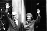 Margaret and Denis Thatcher outside 10 Downing Street.