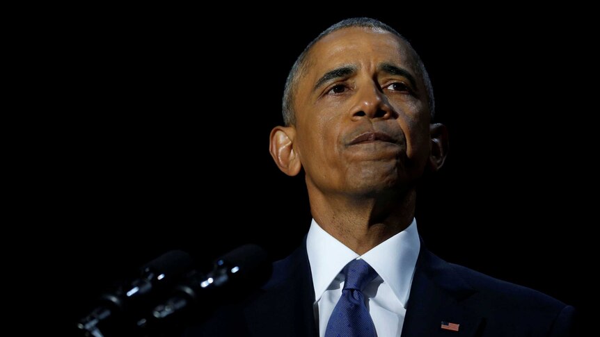 US President Barack Obama staves off tears as he delivers his farewell address.
