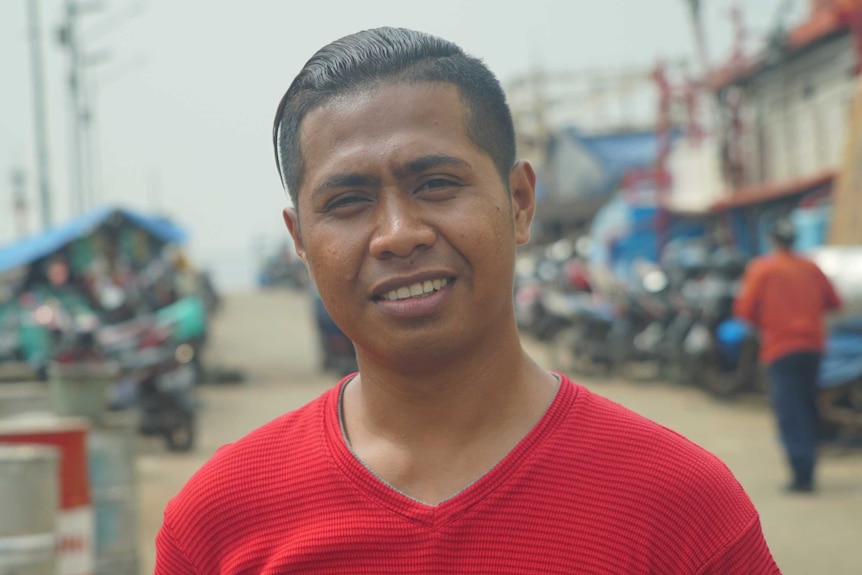 Faizal Arsyad at the port in Jakarta. He was held in an adult jail in Australia on people smuggling charges.