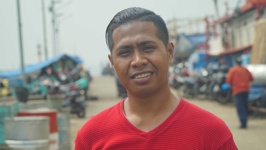 Faizal Arsyad at the port in Jakarta. He was held in an adult jail in Australia on people smuggling charges.