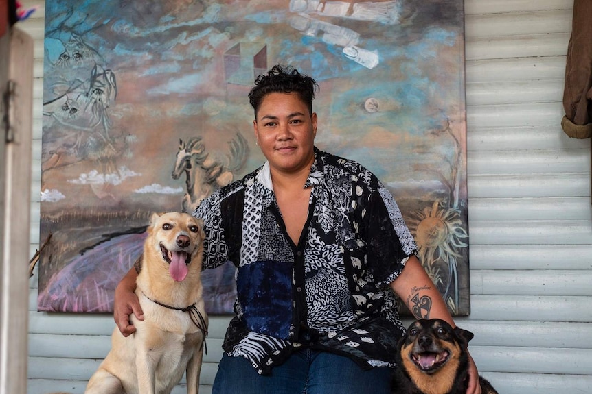 Long term renter Ofa Fanaika with her dogs.