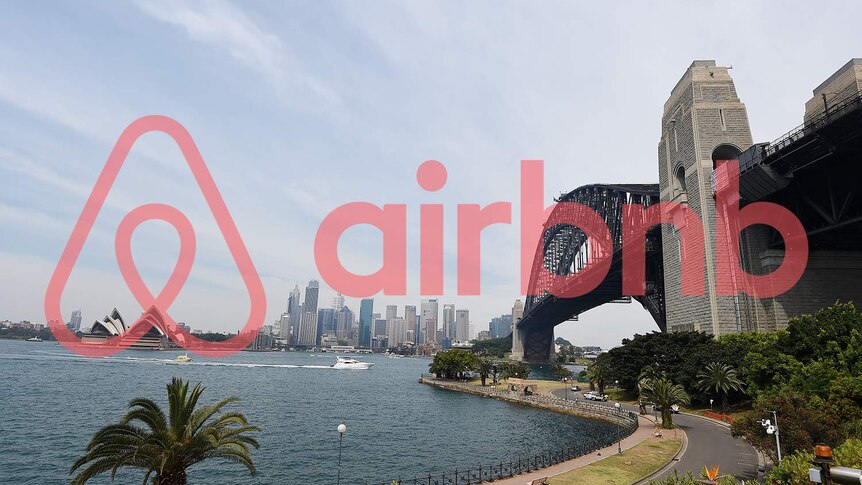 Sydney, with the Airbnb logo superimposed over it