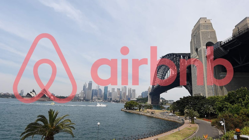 Sydney, with the Airbnb logo superimposed over it