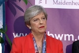 Theresa May looks downcast as she speaks at her constituency of Maidenhead.