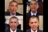 A video still showing four versions of Barack Obama.