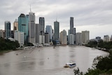 The Brisbane skyline over the river.