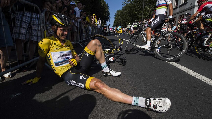Tony Martin on the ground after Tour de France fall