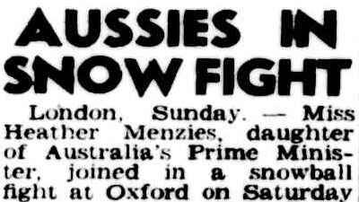 headline reads: "Aussies in snow fight" article