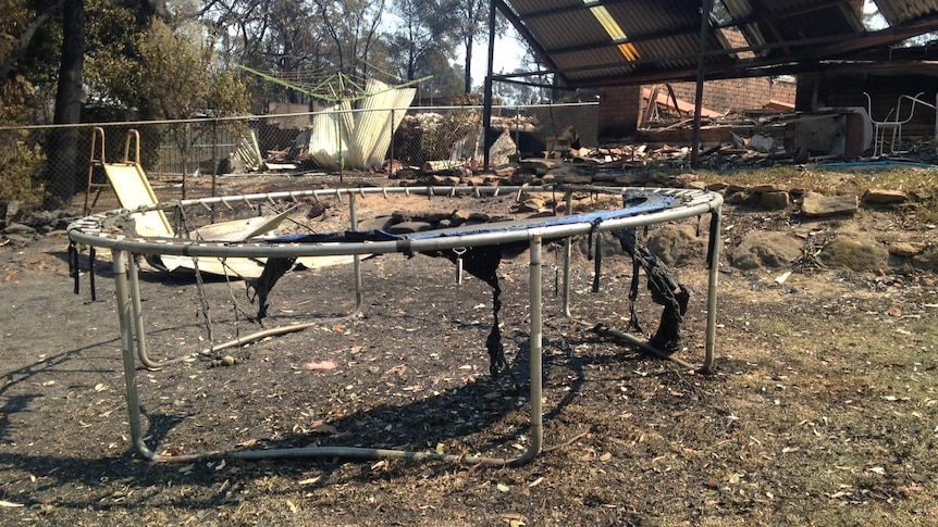 A trampoline destroyed by fire