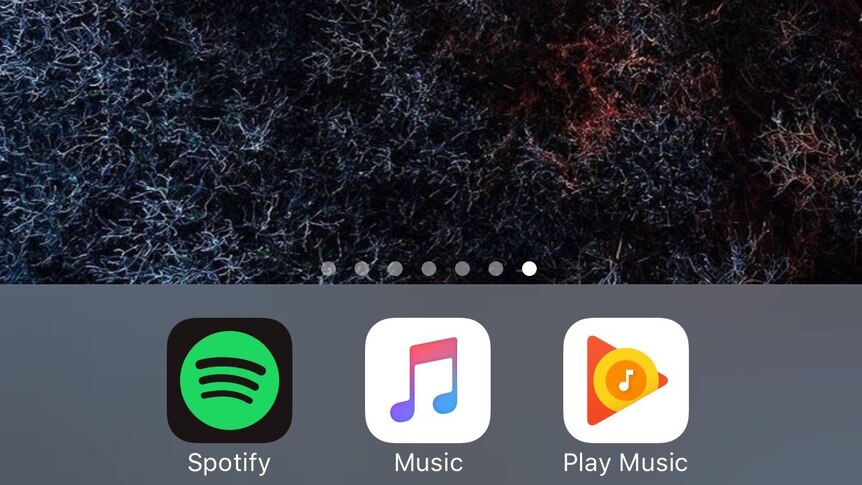 A screenshot showing the app icons for Spotify, Apple Music and Google Play Music.