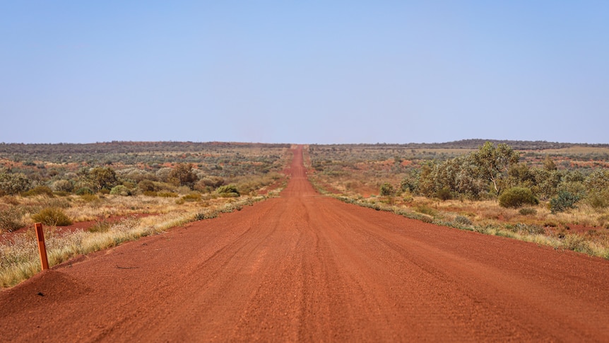 Image of an unsealed gravel road stretching off into the remote distance.