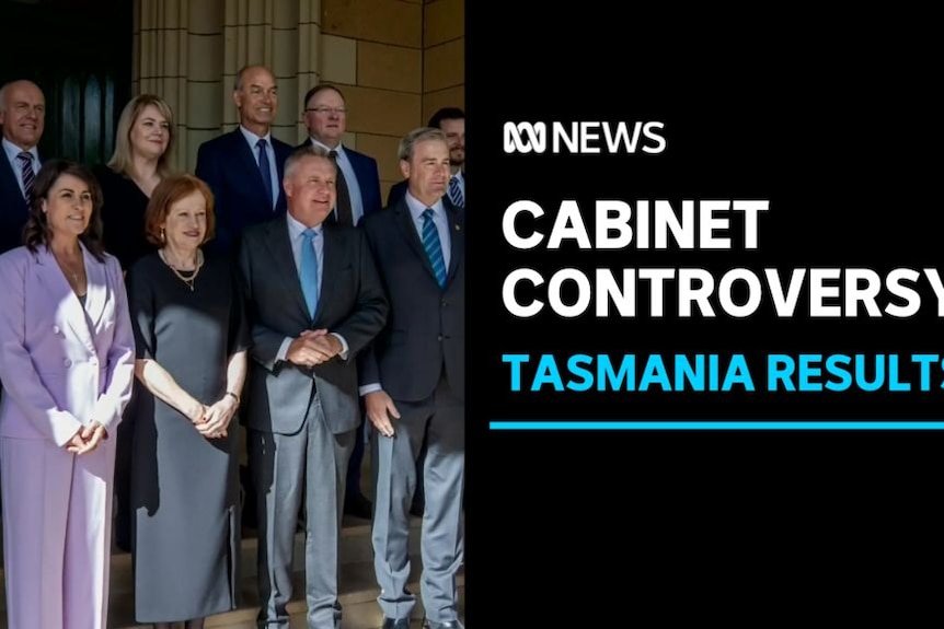 Cabinet Controversy, Tasmania Results: A group of men and women pose for a picture on the steps of a sandstone building.