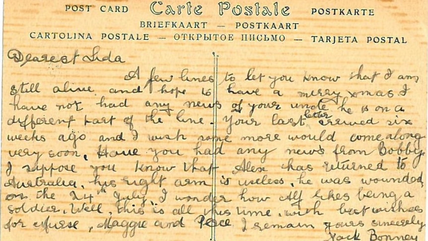 War postcard from Jack Bonney to nurse Eliza 'Lida' Downey