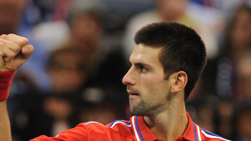 Novak Djokovic rolled past Gilles Simon 6-3, 6-1, 7-5.