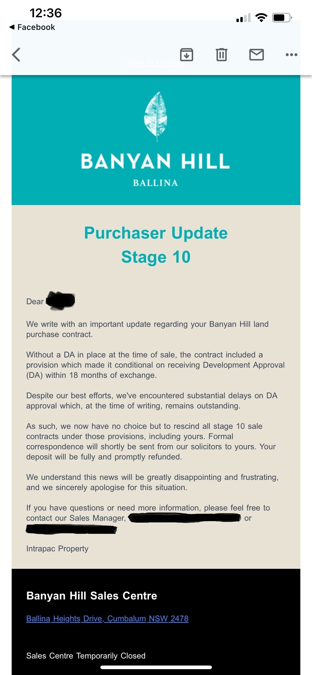 Developer Intrapac uses sunset 'date' to cancel 47 contracts for