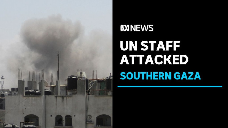 UN Staff Attacked, Southern Gaza: Clouds of smoke are seen rising from a building in Gaza