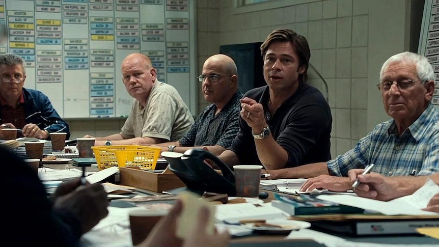 Brad Pitt stars in a scene from Moneyball.