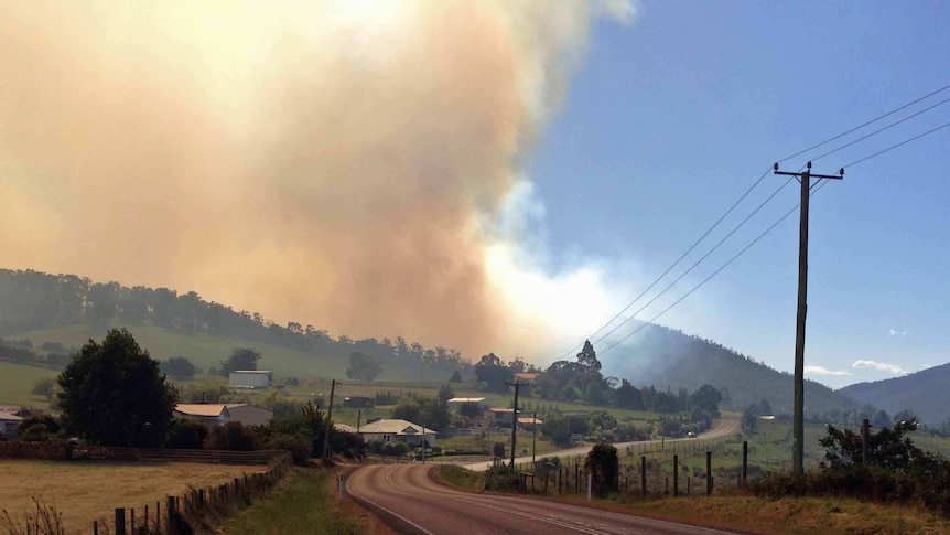 Smoke from a blaze at Glen Huon south of Hobart