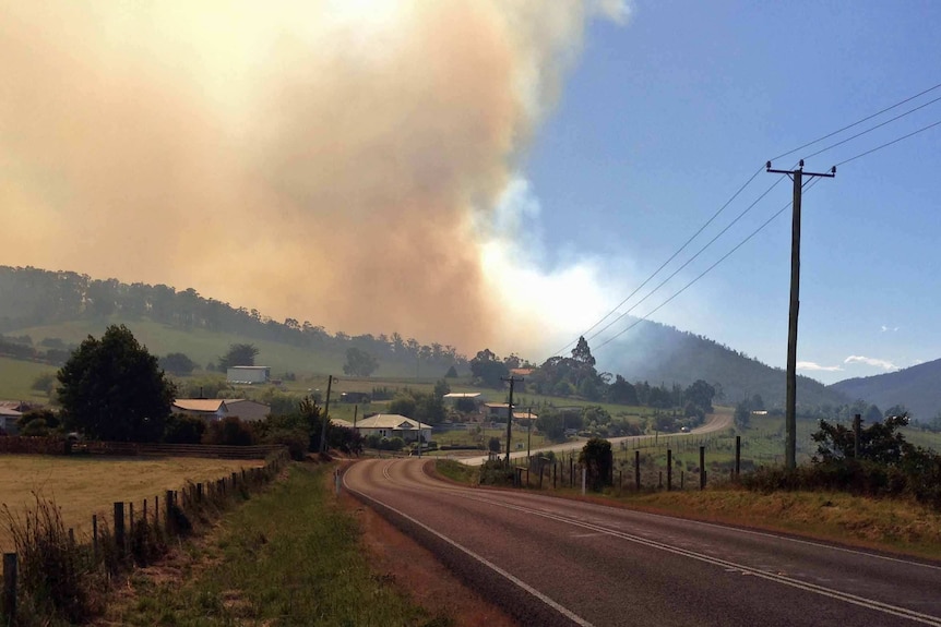 Smoke from a blaze at Glen Huon south of Hobart