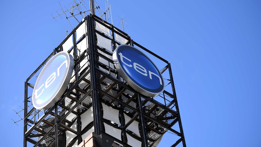 The Network Ten logo is displayed on a building in Sydney, against a blue sky.