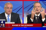 Mr Morrison and Mr Shorten on screen.