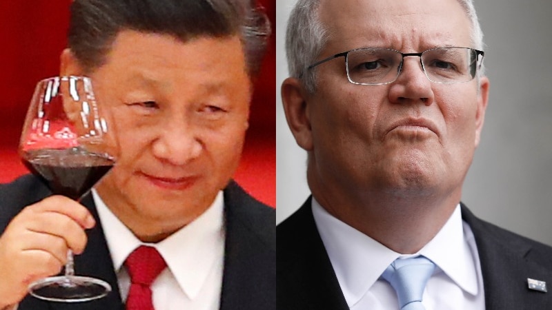 A composite image of Xi Jinping and Scott Morrison