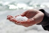 A person's hand holding a pile of salt