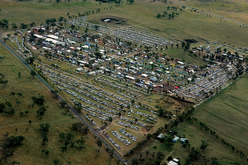 A drone picture of the FarmFest field day site.