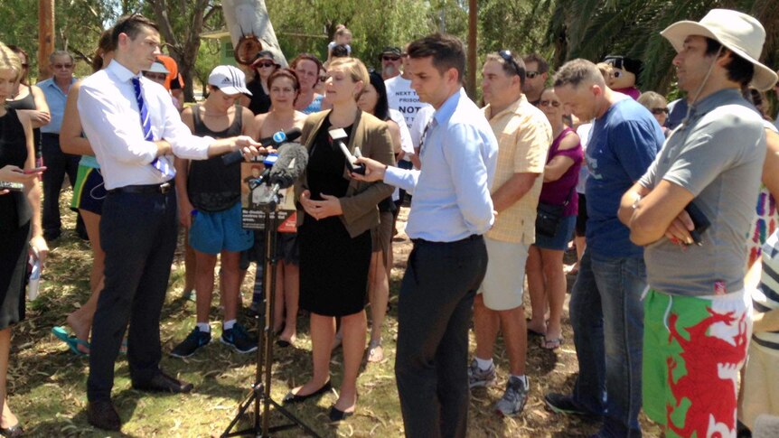 MP Amber-Jade Sanderson speaks to the media and residents about the escapes from the disability justice centre.