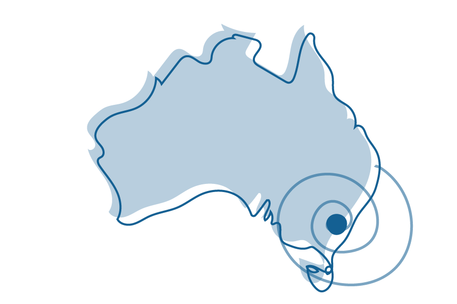 Illustration of Australia with the locality of Canberra