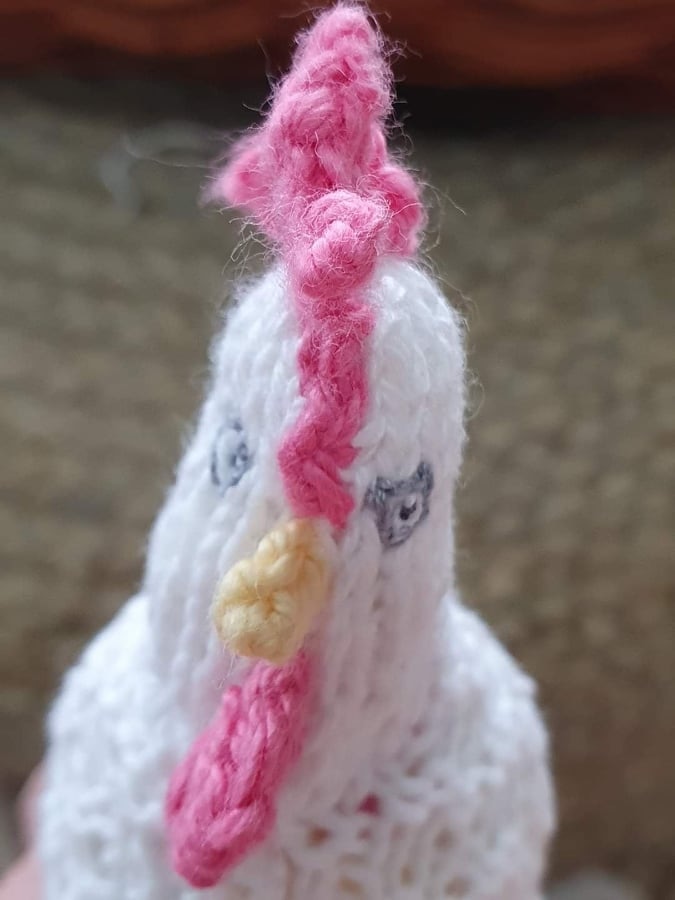 a knitted white chicken