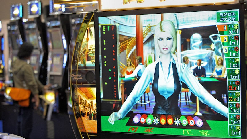 An electronic croupier at the Global Gaming Expo in Macau