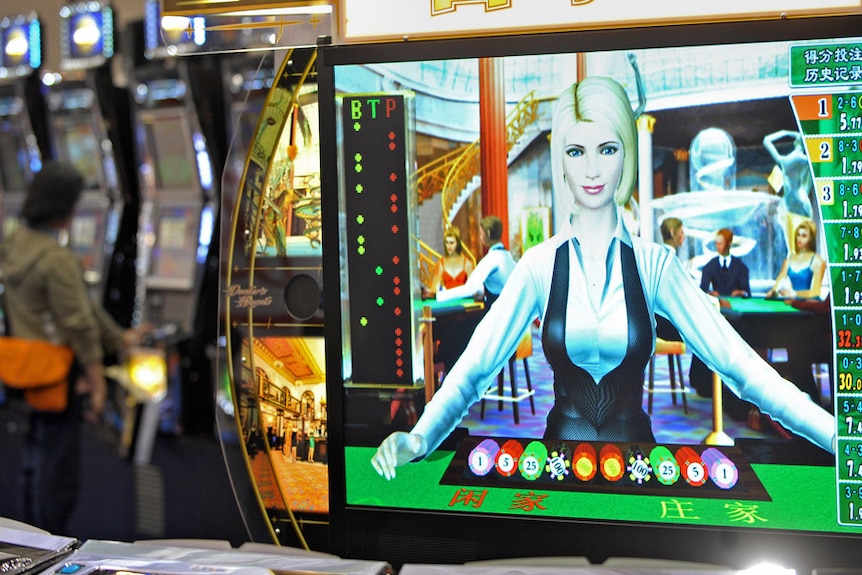 An electronic croupier at the Global Gaming Expo in Macau