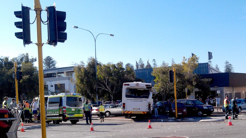 An accident involving two buses and three cars in the Perth suburb of Cottesloe