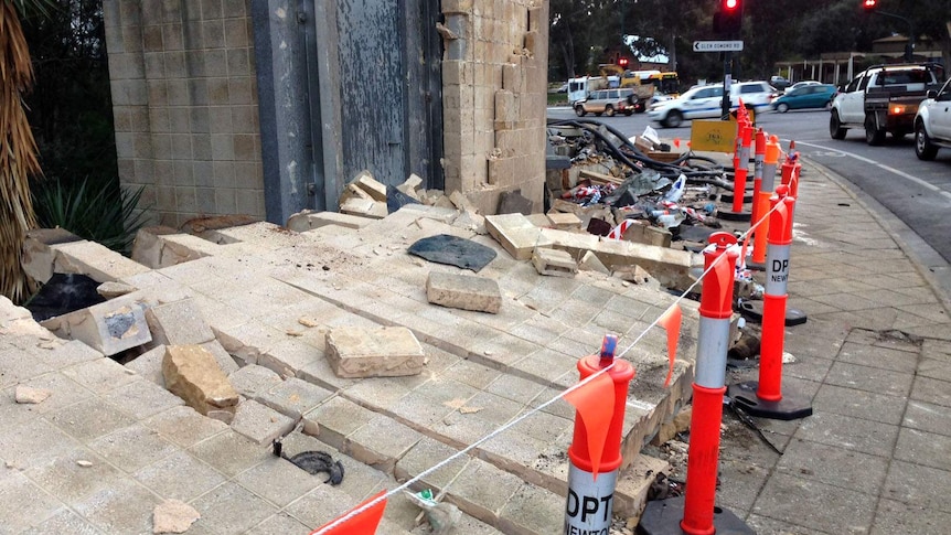 Rubble following fatal truck accident at the base of the South Eastern Freeway